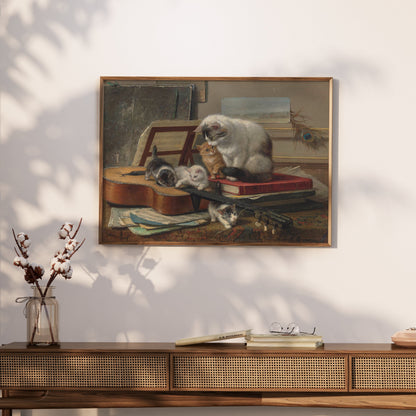 Premium Poster of Cats with Guitar and Books Cute Animal Art Posters