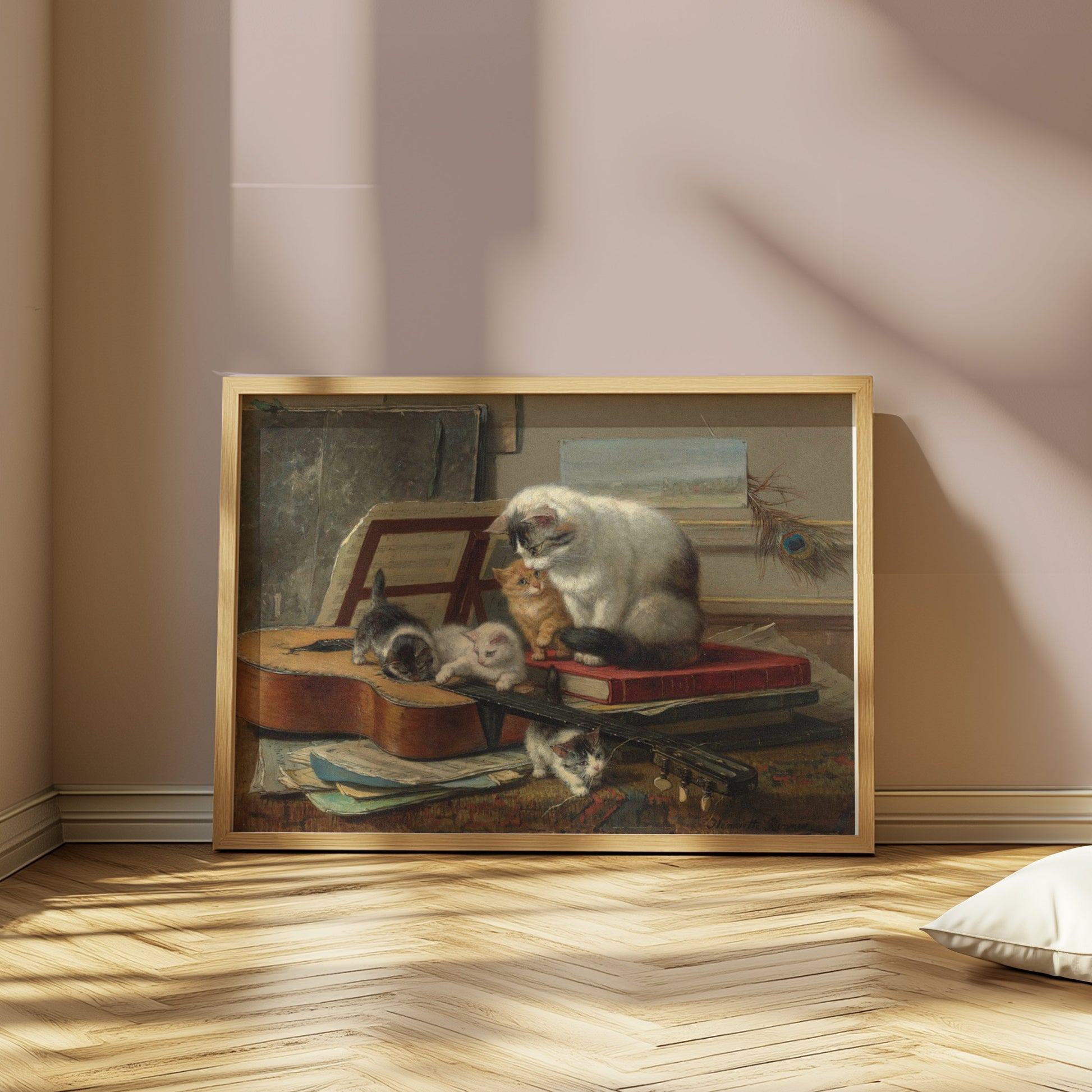 Premium Poster of Cats with Guitar and Books Cute Animal Art Posters