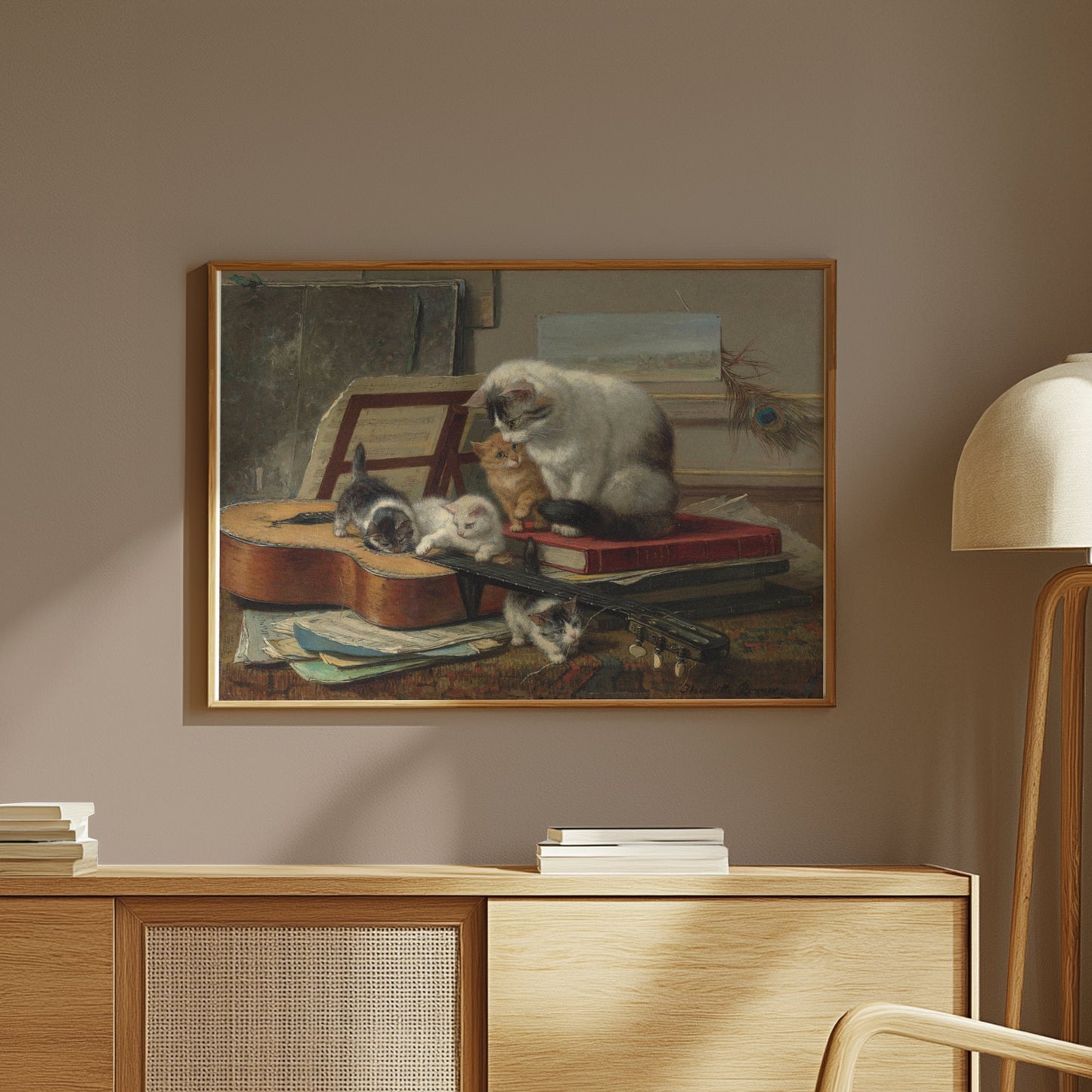 Premium Poster of Cats with Guitar and Books Cute Animal Art Posters