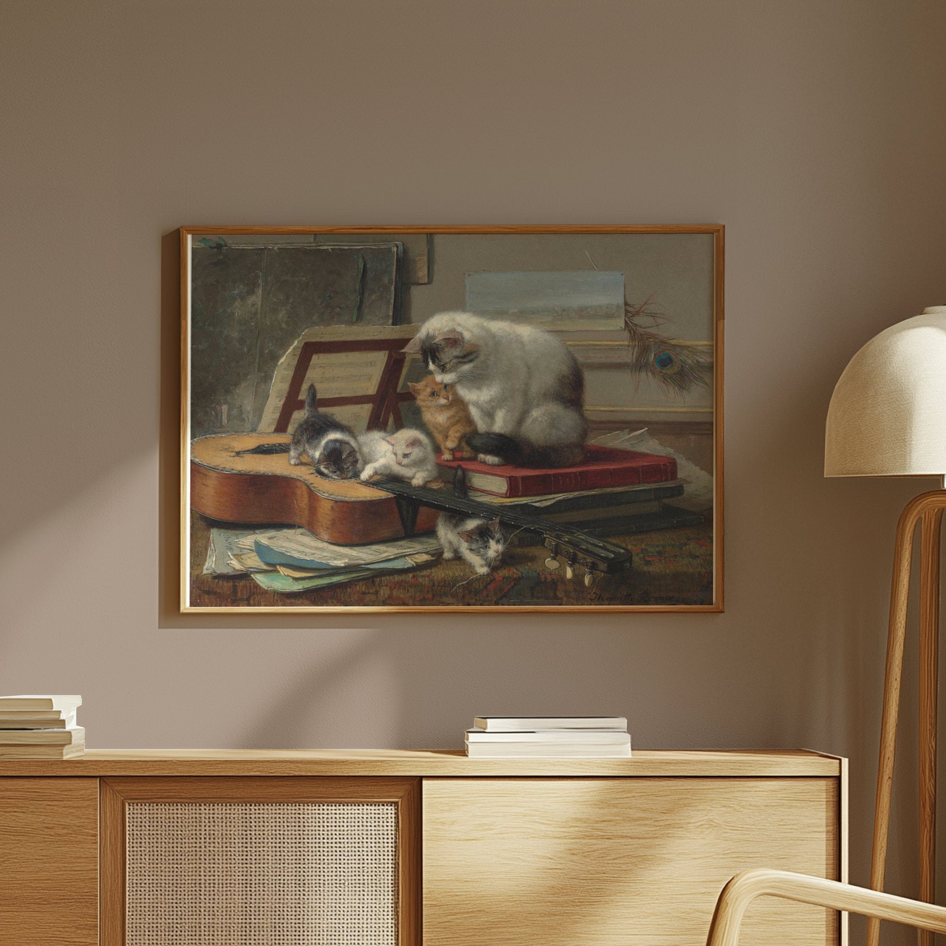 Premium Poster of Cats with Guitar and Books Cute Animal Art Posters