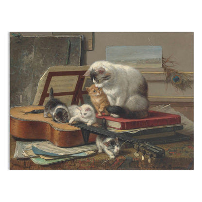 Premium Poster of Cats with Guitar and Books Cute Animal Art Posters