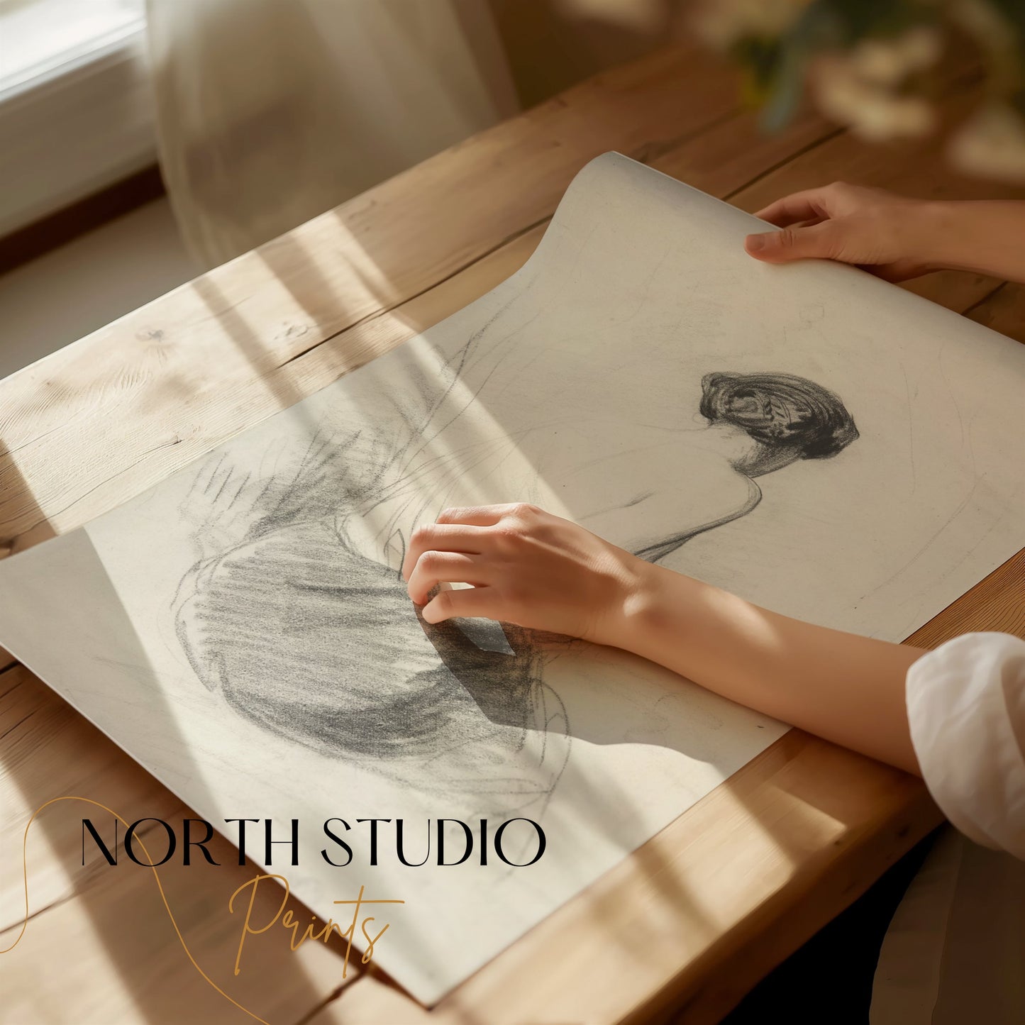 Premium Poster of Charcoal Sketch of Woman from Behind Art Print Posters