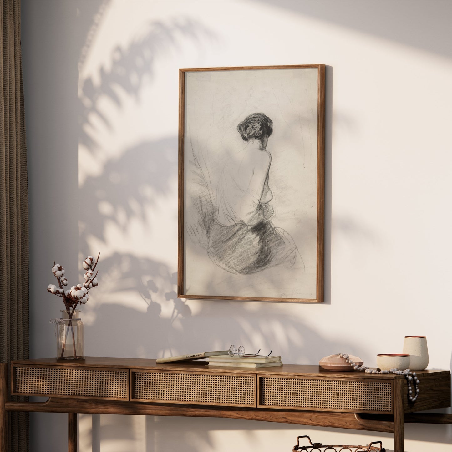 Premium Poster of Charcoal Sketch of Woman from Behind Art Print Posters