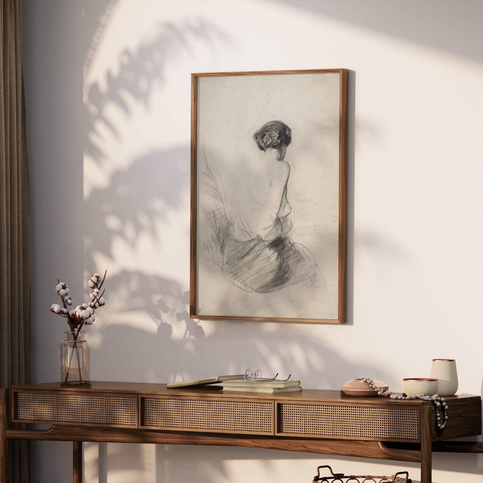 Premium Poster of Charcoal Sketch of Woman from Behind Art Print Posters