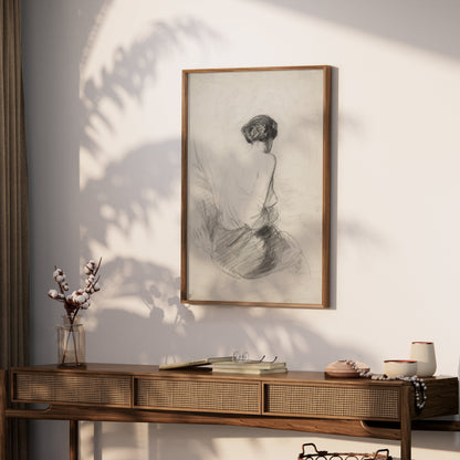 Premium Poster of Charcoal Sketch of Woman from Behind Art Print Posters