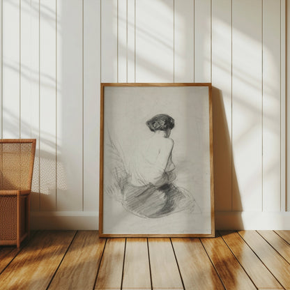 Premium Poster of Charcoal Sketch of Woman from Behind Art Print Posters