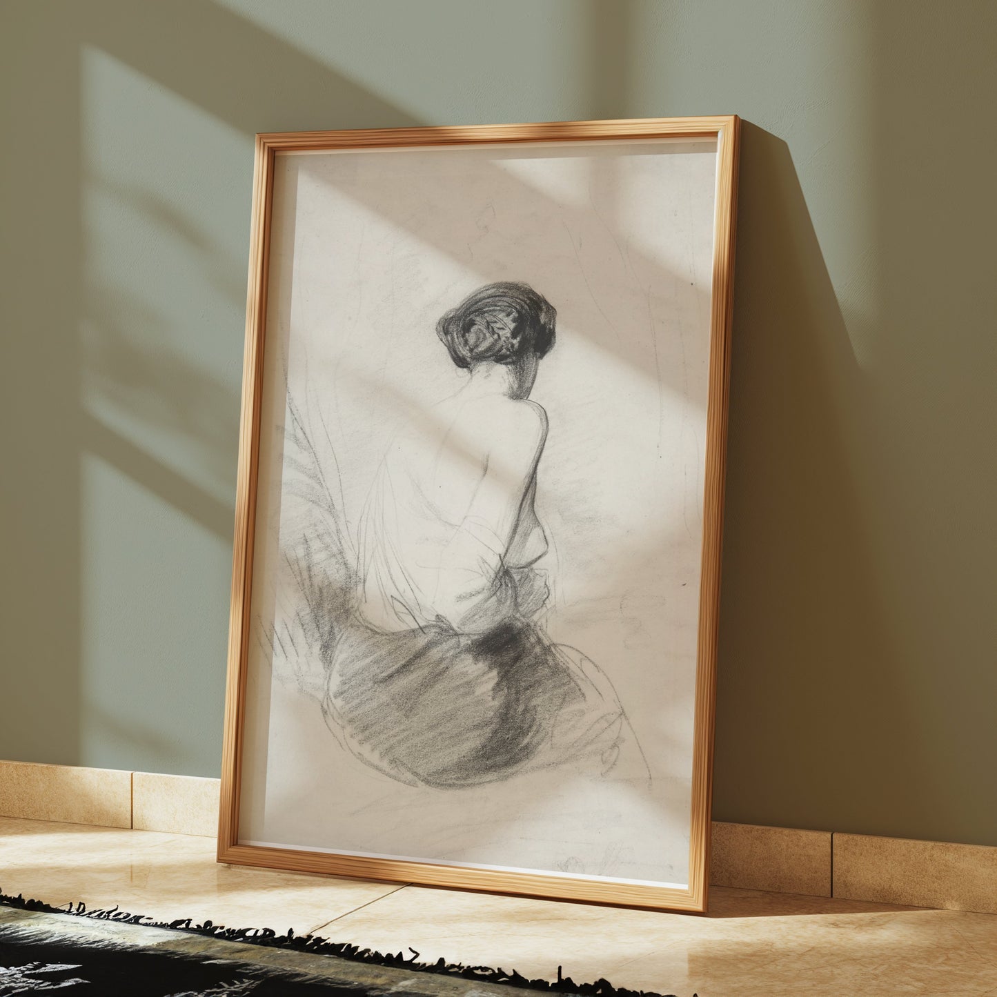 Premium Poster of Charcoal Sketch of Woman from Behind Art Print Posters