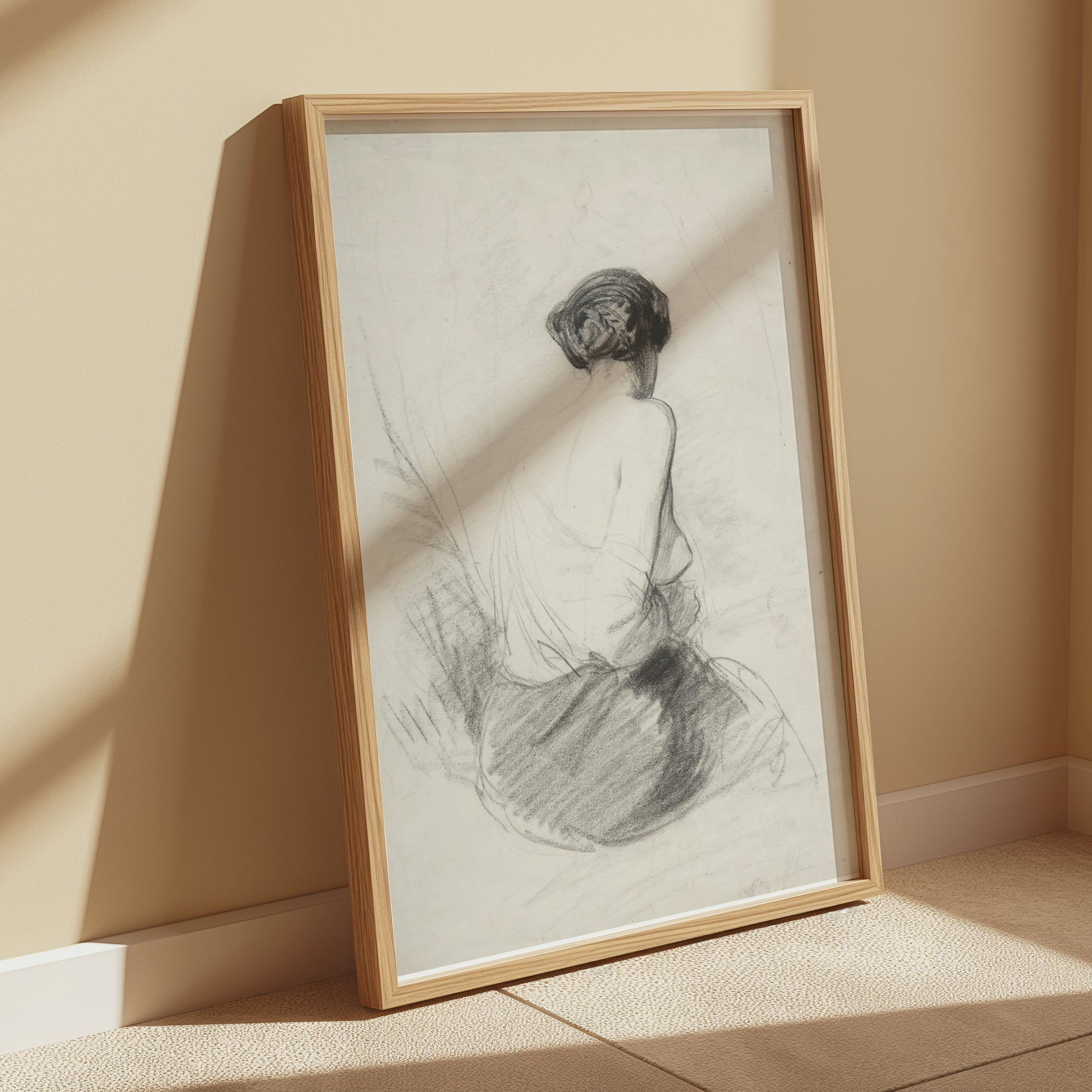 Premium Poster of Charcoal Sketch of Woman from Behind Art Print Posters