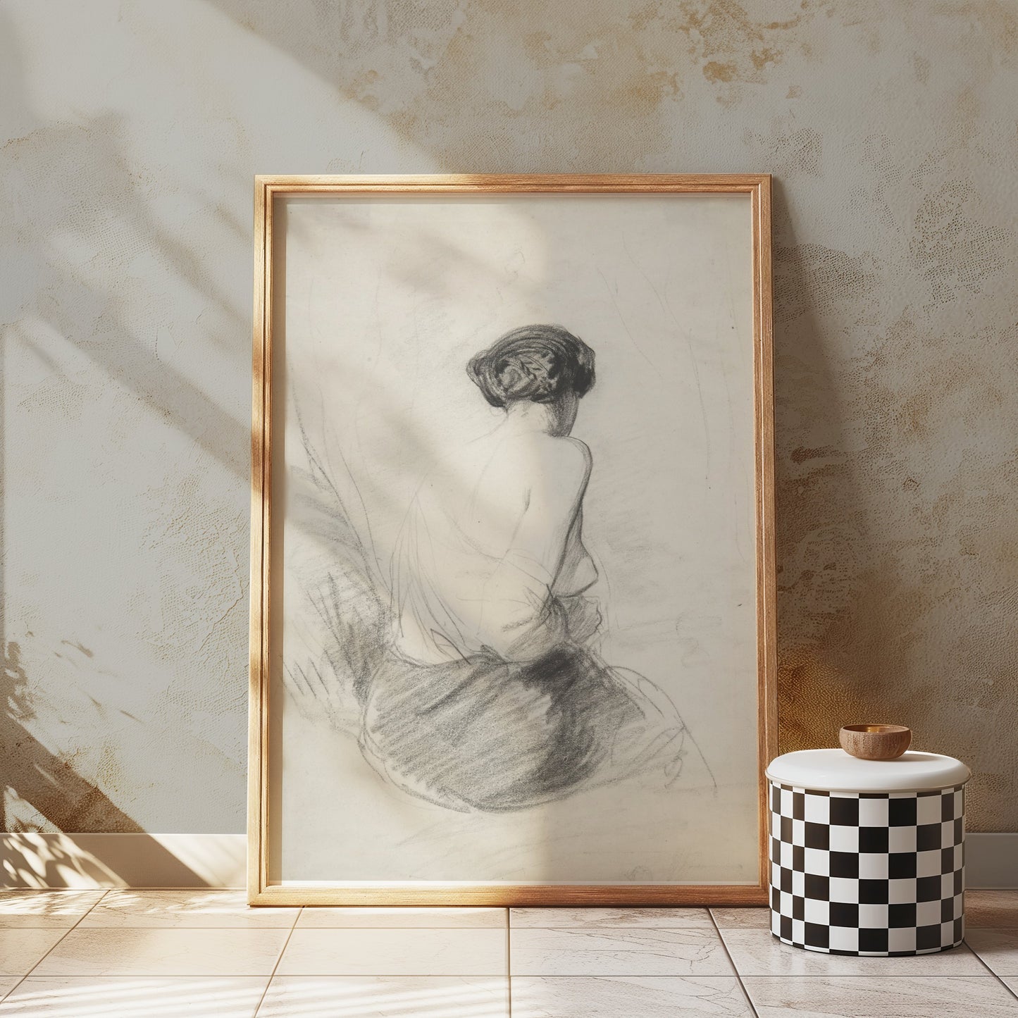 Premium Poster of Charcoal Sketch of Woman from Behind Art Print Posters