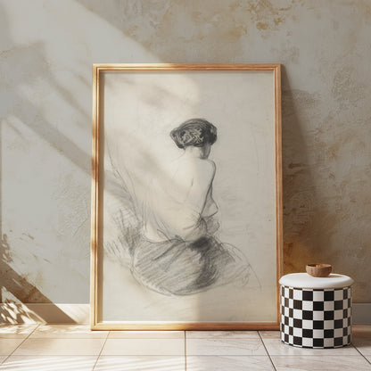 Premium Poster of Charcoal Sketch of Woman from Behind Art Print Posters