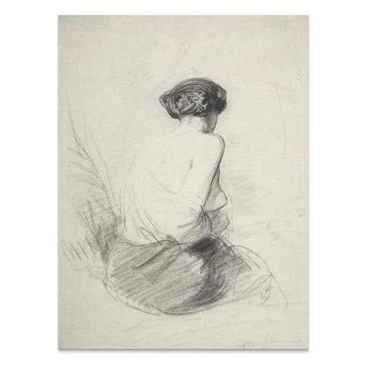 Premium Poster of Charcoal Sketch of Woman from Behind Art Print Posters