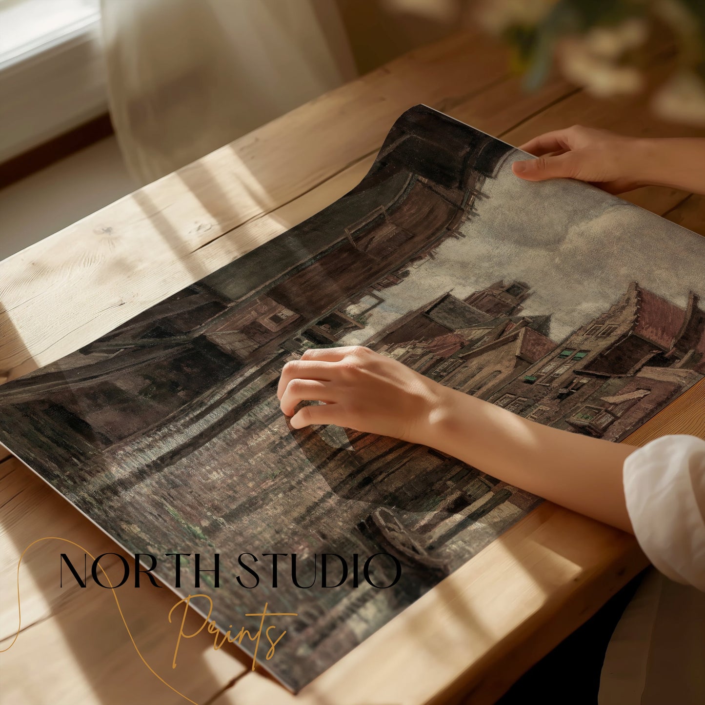 Premium Poster of Charming Canal Scene Vintage Architecture Art Posters