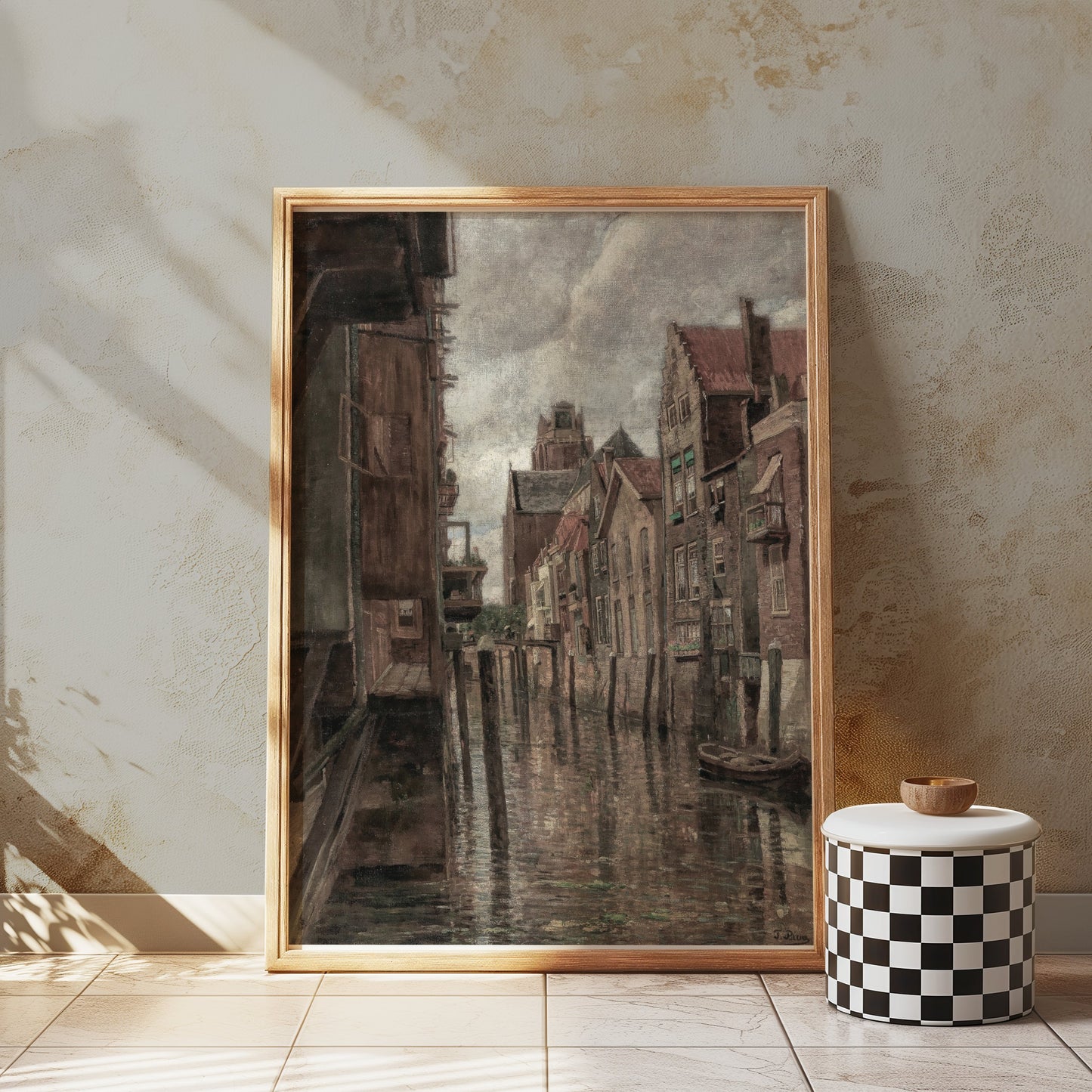 Premium Poster of Charming Canal Scene Vintage Architecture Art Posters