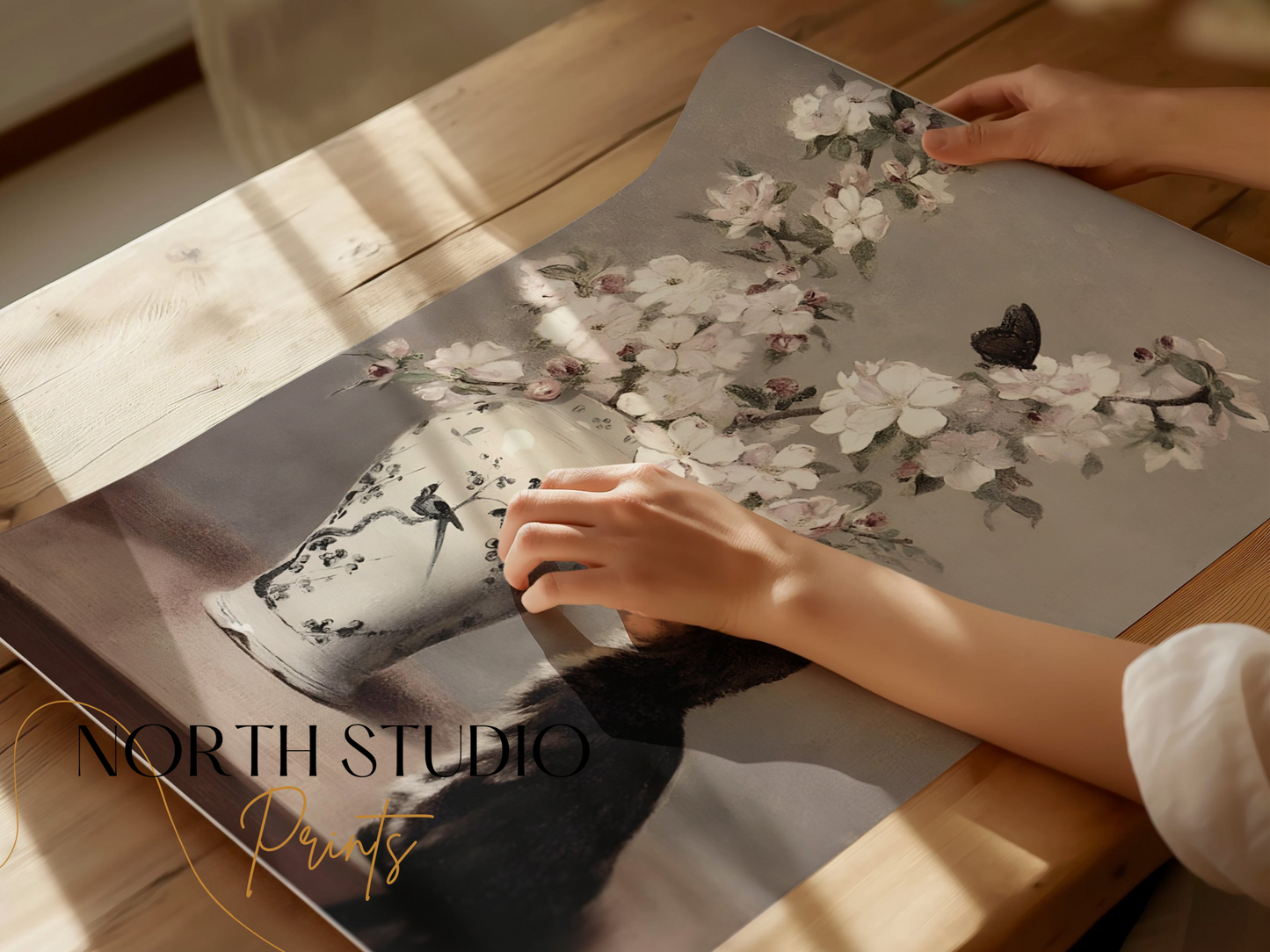 Premium Poster of Charming Cat Admiring Flowers Beautiful Art Posters