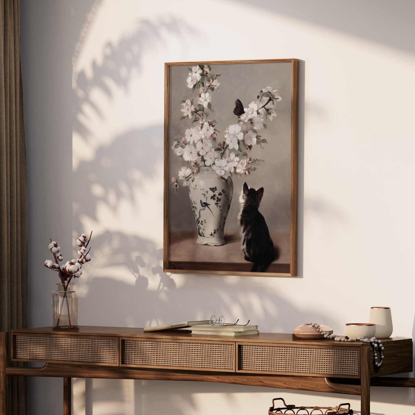 Premium Poster of Charming Cat Admiring Flowers Beautiful Art Posters