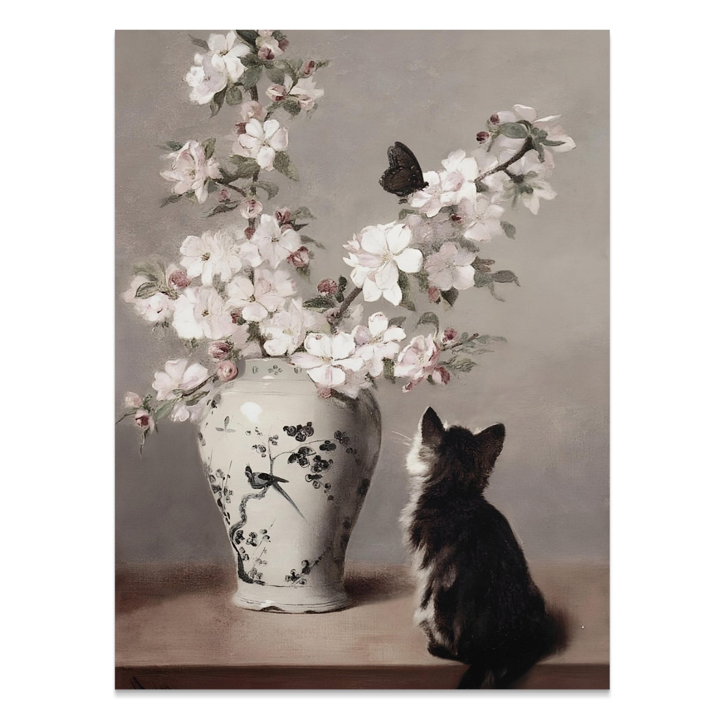 Premium Poster of Charming Cat Admiring Flowers Beautiful Art Posters