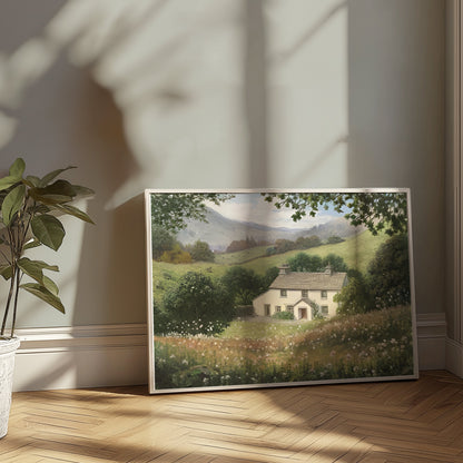 Premium Poster of Charming Cottage in Lush Countryside Landscape Posters