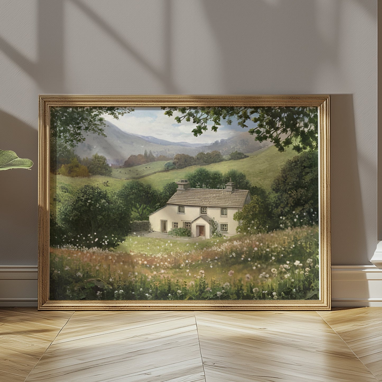 Premium Poster of Charming Cottage in Lush Countryside Landscape Posters