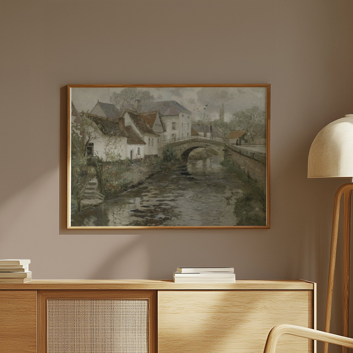 Premium Poster of Charming Countryside River Bridge Scenic Artwork Posters
