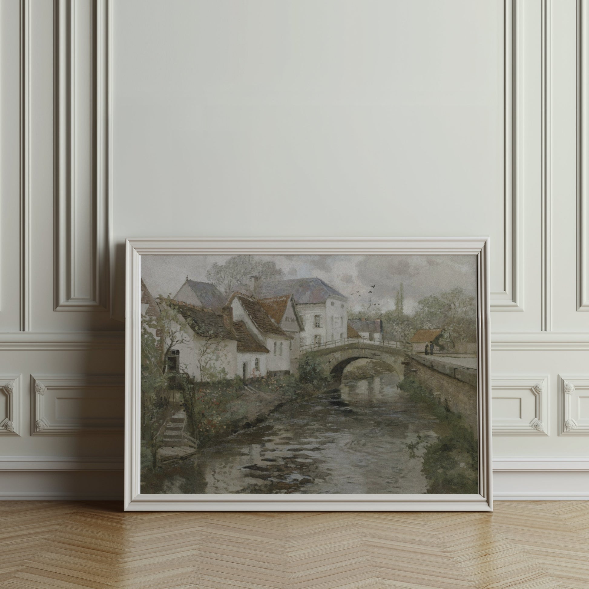 Premium Poster of Charming Countryside River Bridge Scenic Artwork Posters