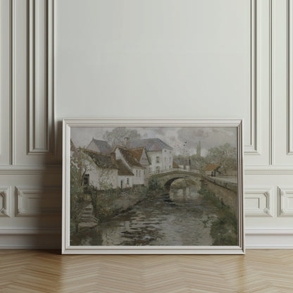 Premium Poster of Charming Countryside River Bridge Scenic Artwork Posters