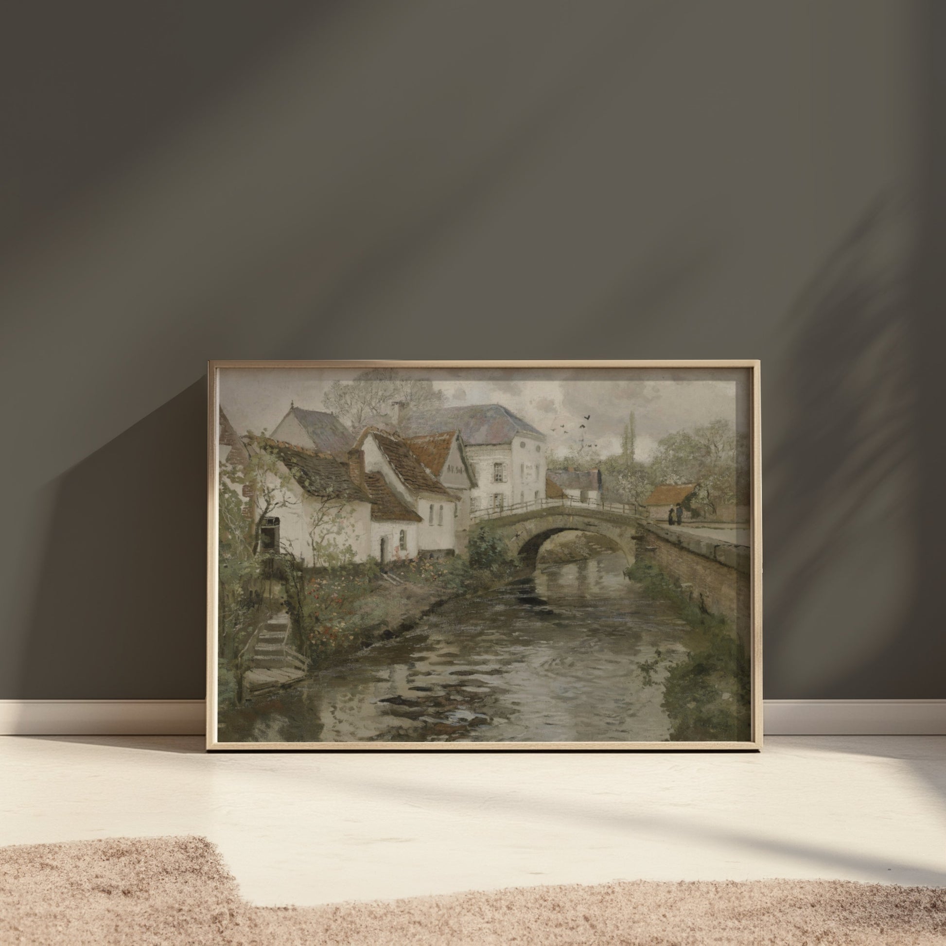 Premium Poster of Charming Countryside River Bridge Scenic Artwork Posters