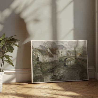 Premium Poster of Charming Countryside River Bridge Scenic Artwork Posters