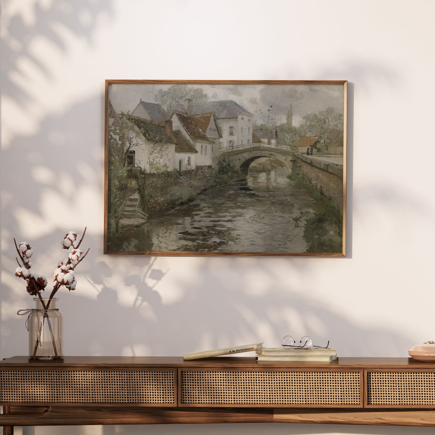 Premium Poster of Charming Countryside River Bridge Scenic Artwork Posters