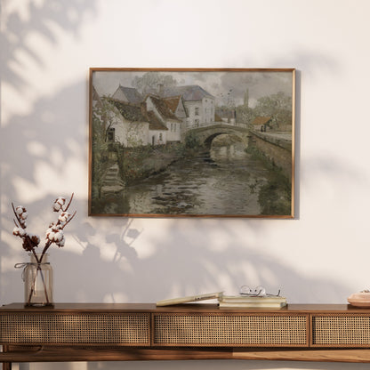 Premium Poster of Charming Countryside River Bridge Scenic Artwork Posters