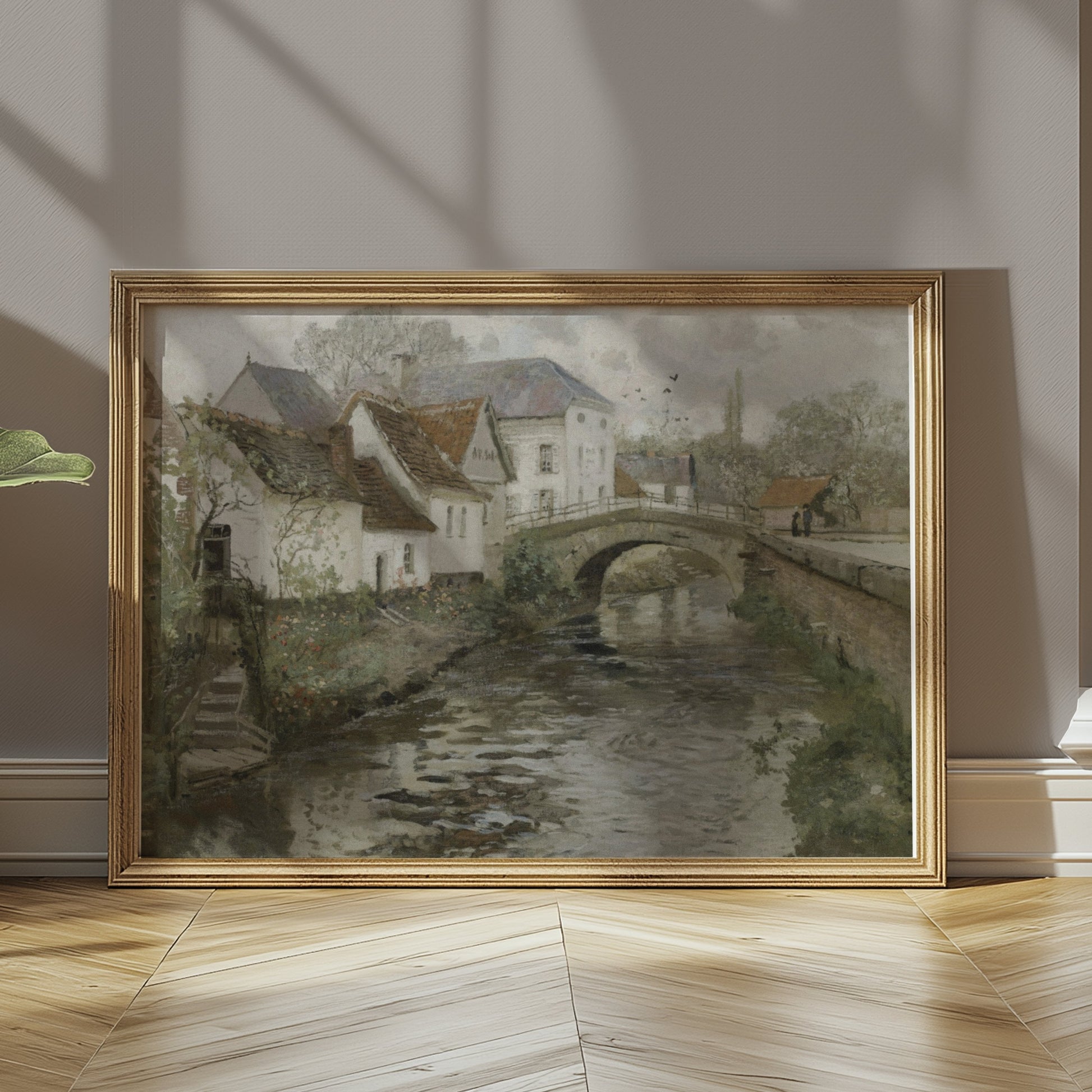 Premium Poster of Charming Countryside River Bridge Scenic Artwork Posters