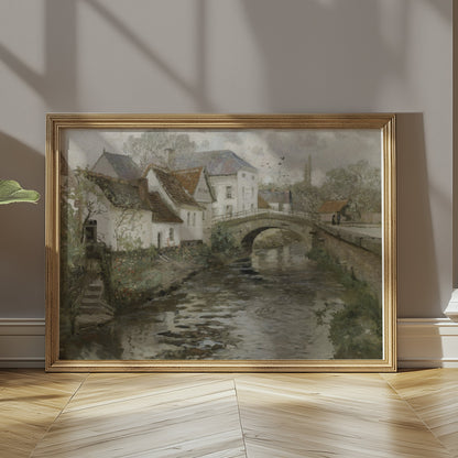 Premium Poster of Charming Countryside River Bridge Scenic Artwork Posters