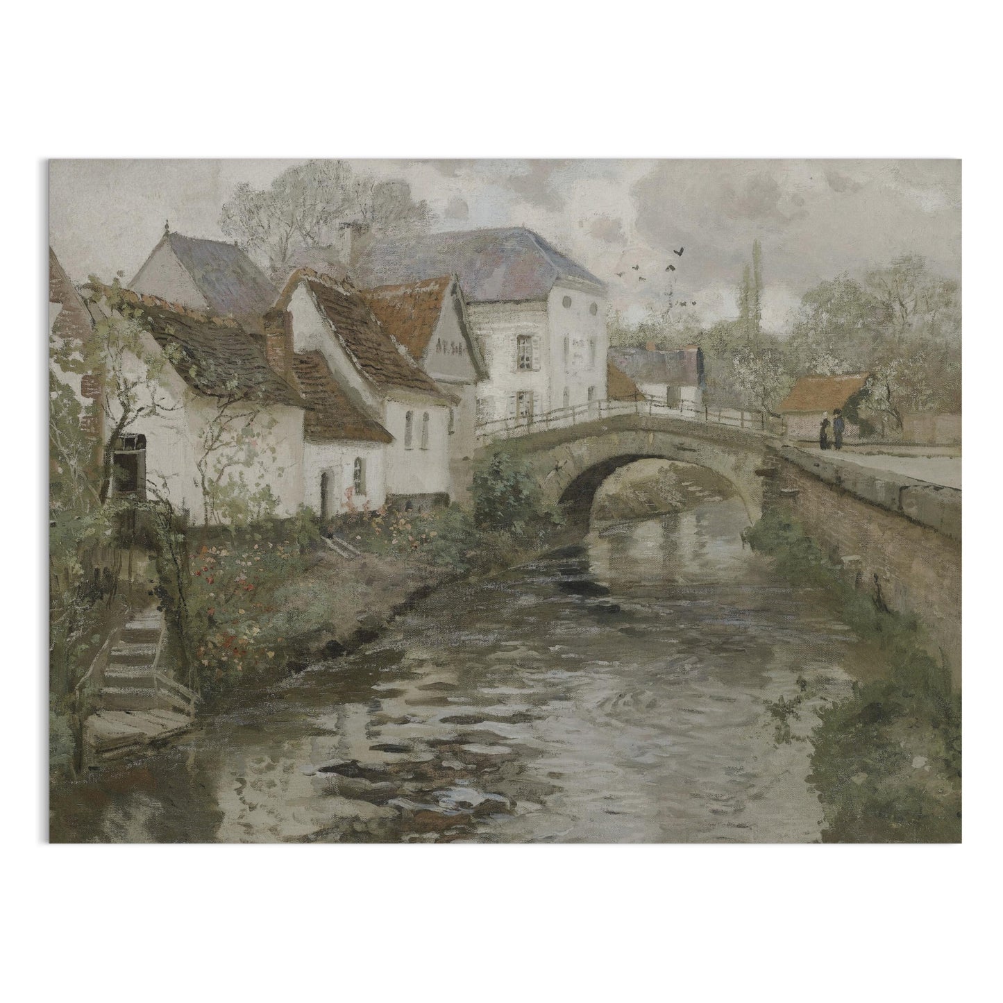 Premium Poster of Charming Countryside River Bridge Scenic Artwork Posters