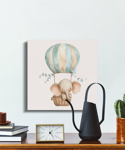 Premium Poster of Charming Elephant Hot Air Balloon Nursery Canvas Wraps