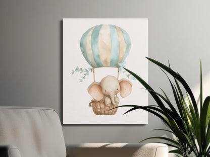 Premium Poster of Charming Elephant Hot Air Balloon Nursery Canvas Wraps