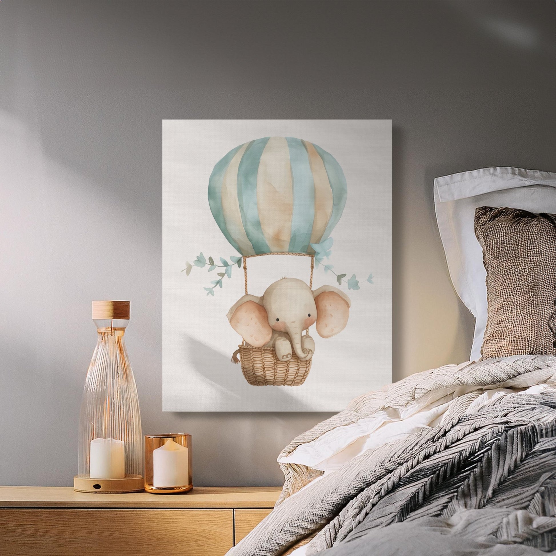 Premium Poster of Charming Elephant Hot Air Balloon Nursery Canvas Wraps