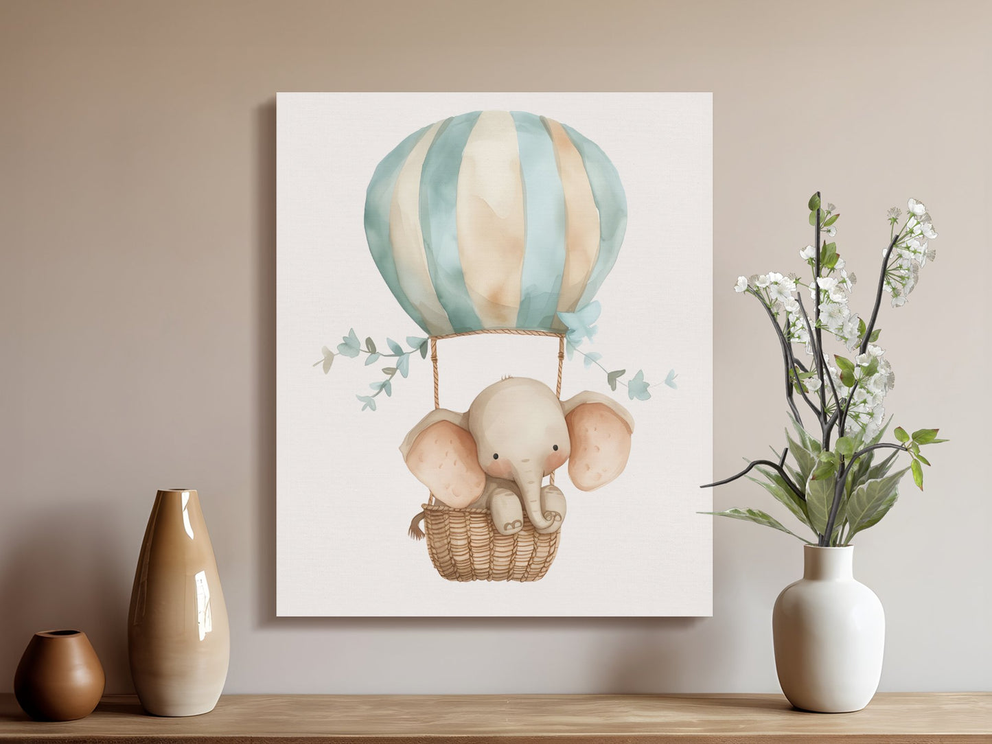 Premium Poster of Charming Elephant Hot Air Balloon Nursery Canvas Wraps