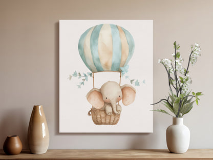 Premium Poster of Charming Elephant Hot Air Balloon Nursery Canvas Wraps