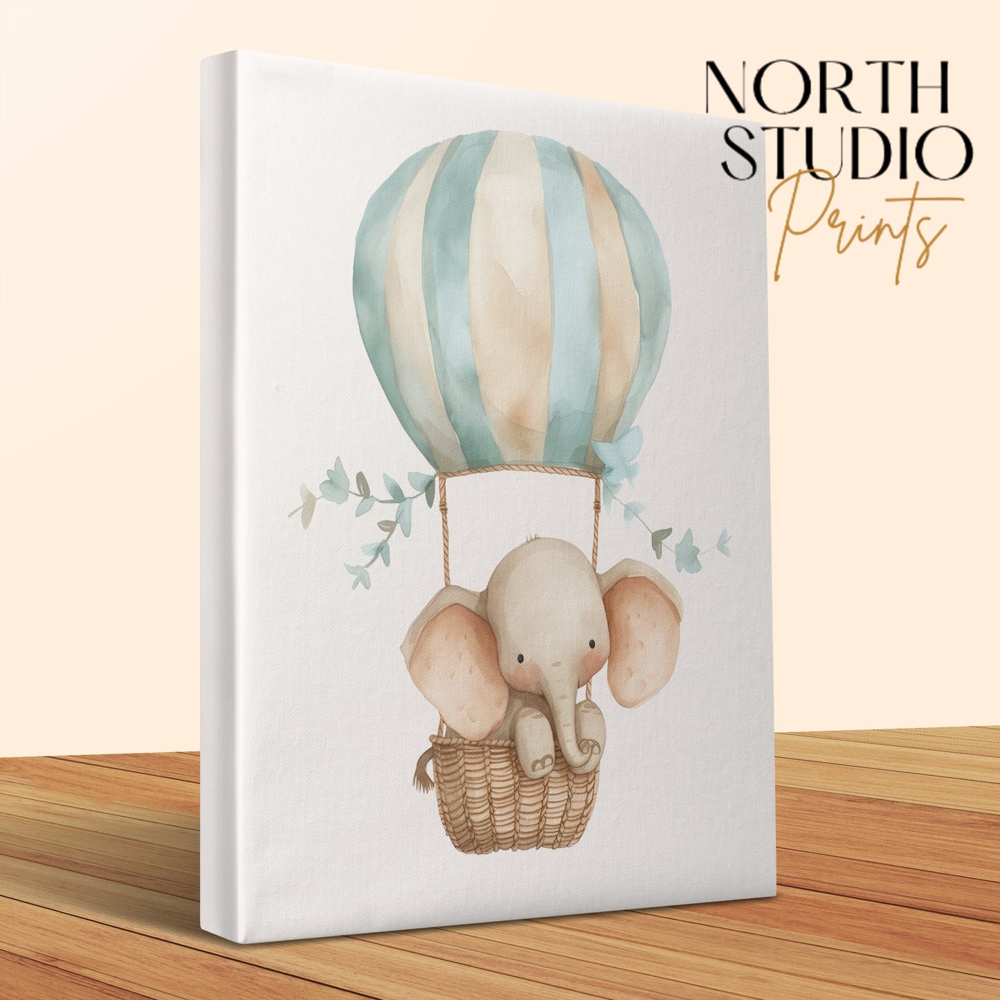 Premium Poster of Charming Elephant Hot Air Balloon Nursery Canvas Wraps
