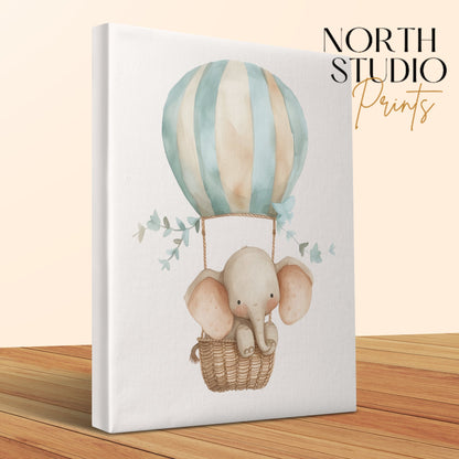 Premium Poster of Charming Elephant Hot Air Balloon Nursery Canvas Wraps