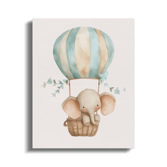 Premium Poster of Charming Elephant Hot Air Balloon Nursery Canvas Wraps