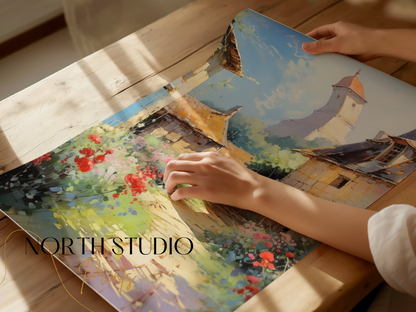 Premium Poster of Charming European Village with Tower Posters