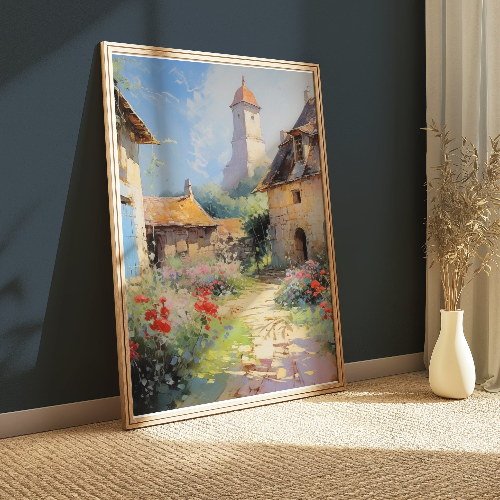 Premium Poster of Charming European Village with Tower Posters