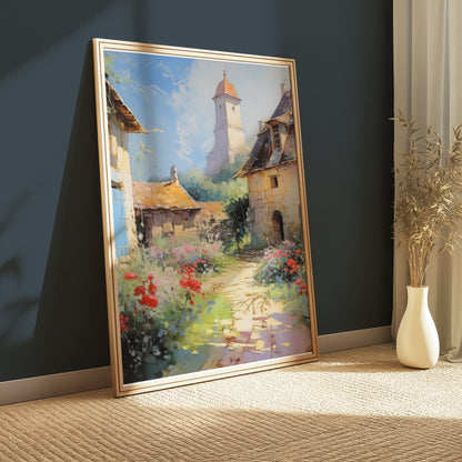 Premium Poster of Charming European Village with Tower Posters