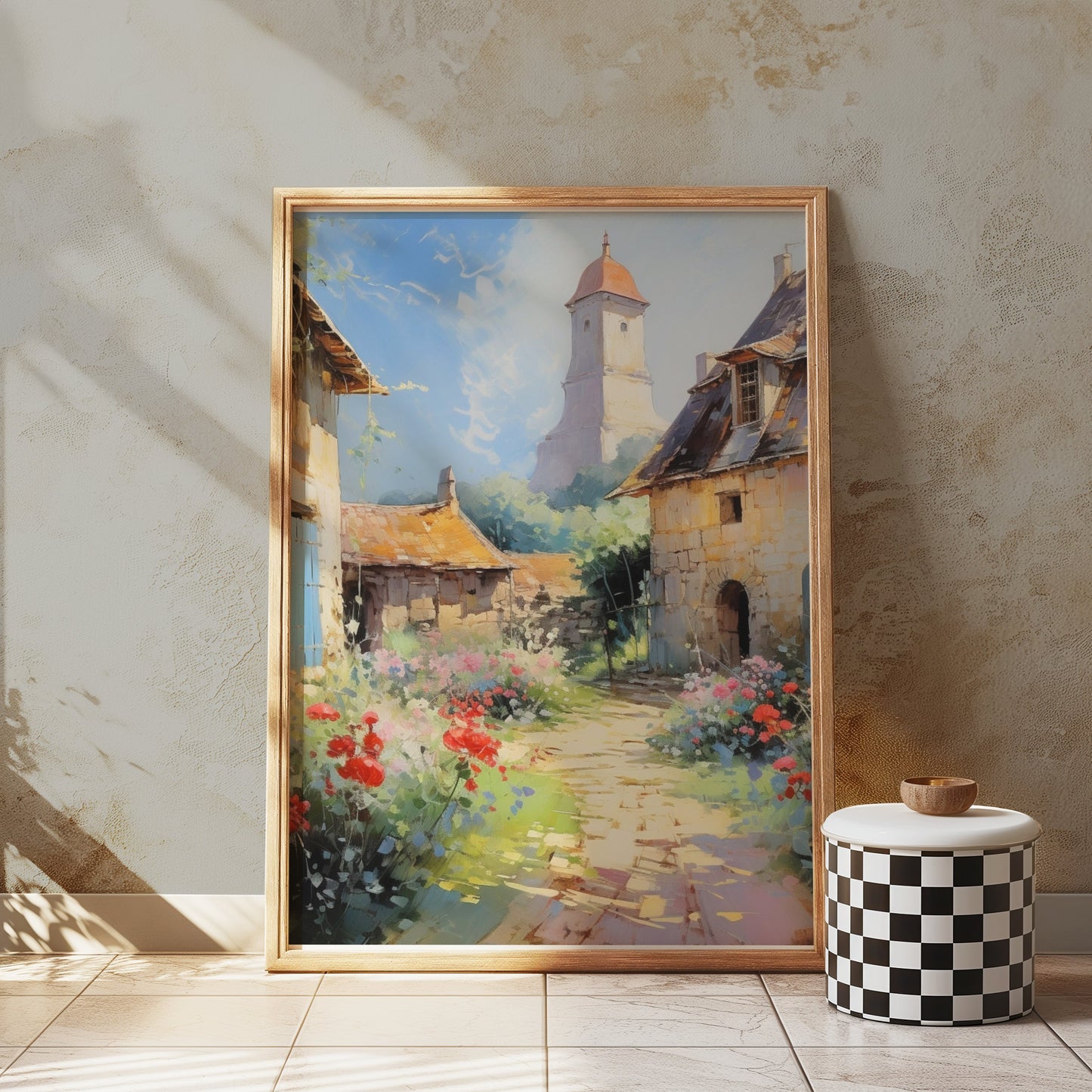 Premium Poster of Charming European Village with Tower Posters