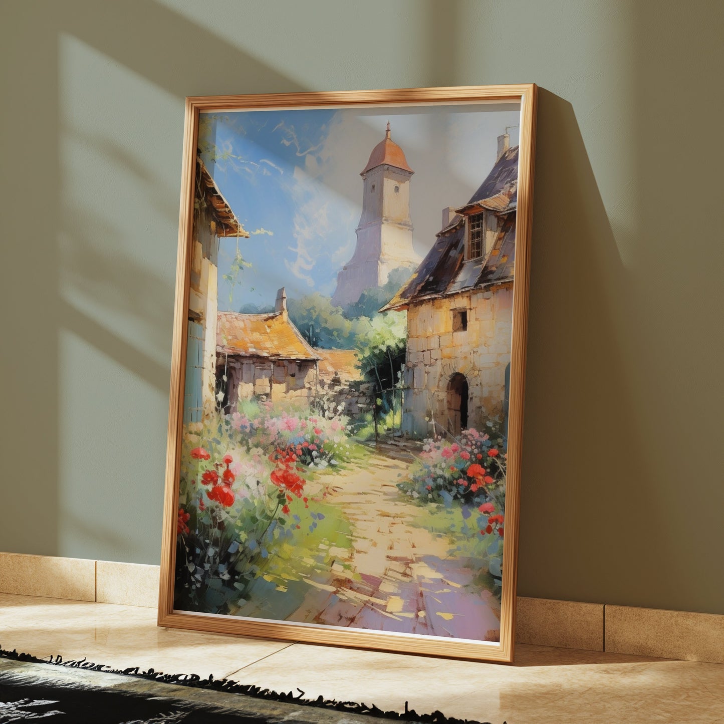 Premium Poster of Charming European Village with Tower Posters