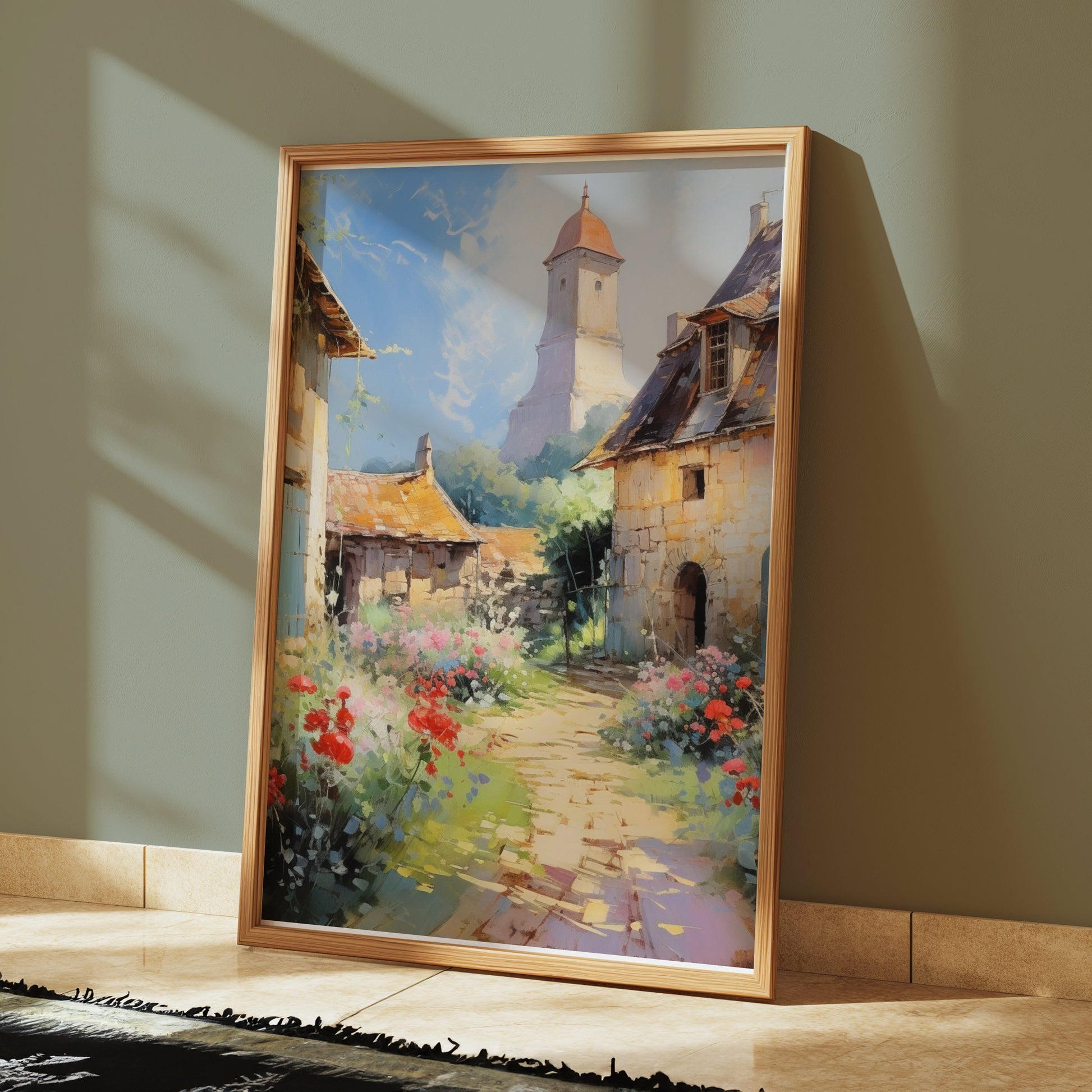 Premium Poster of Charming European Village with Tower Posters