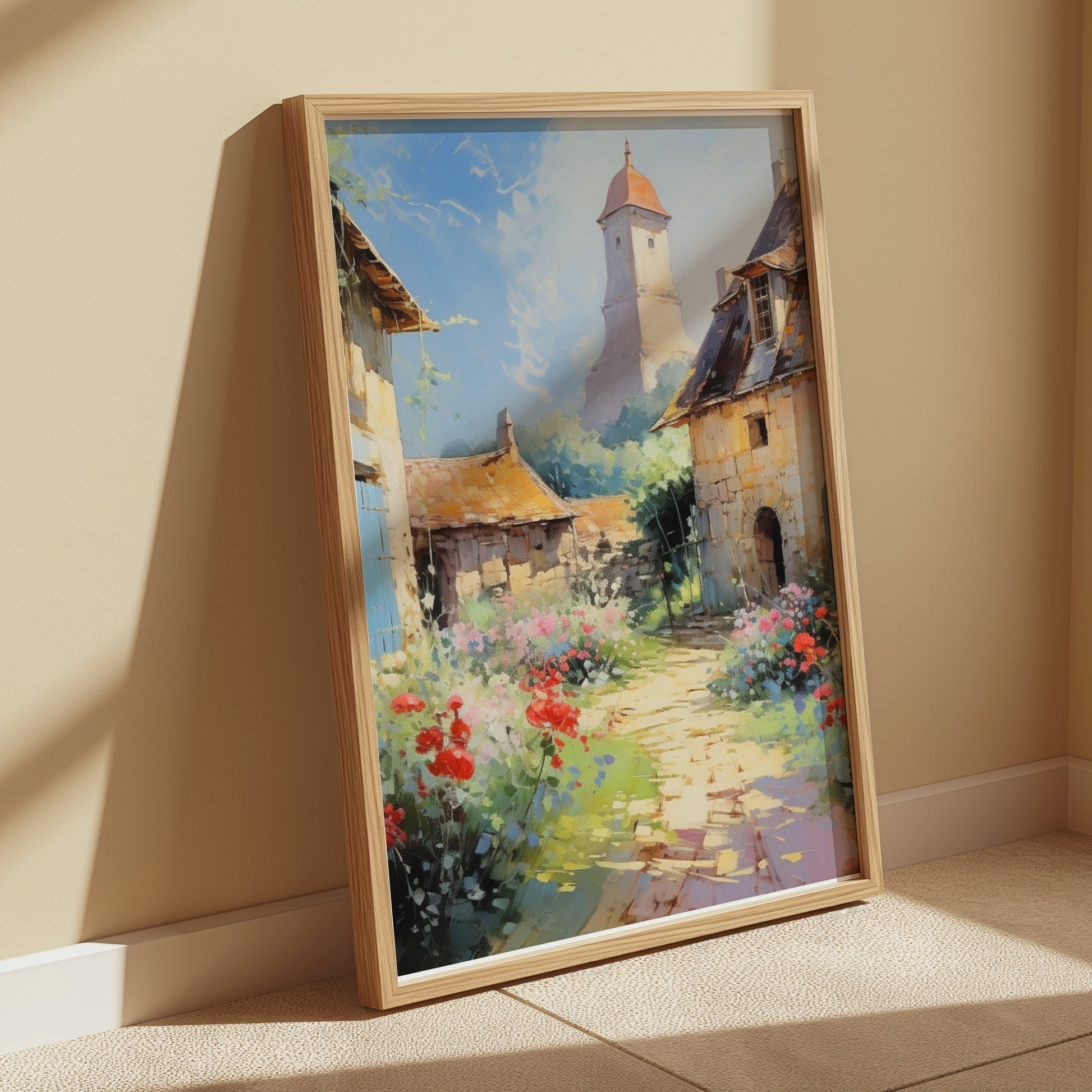 Premium Poster of Charming European Village with Tower Posters