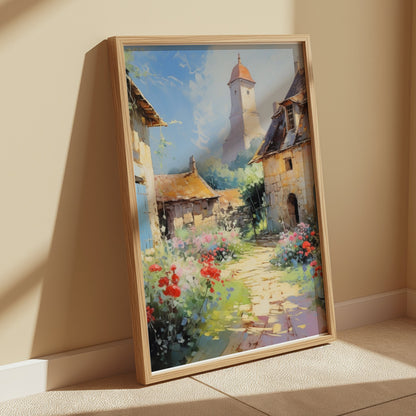 Premium Poster of Charming European Village with Tower Posters