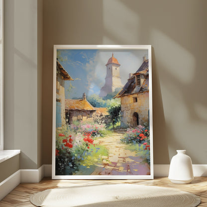 Premium Poster of Charming European Village with Tower Posters