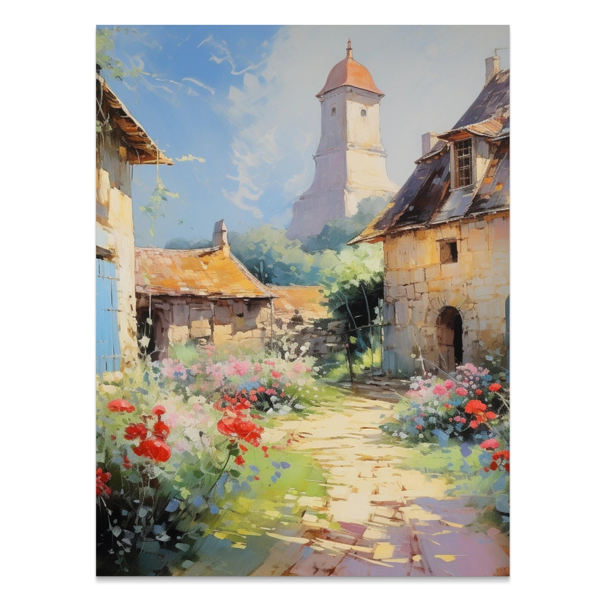 Premium Poster of Charming European Village with Tower Posters